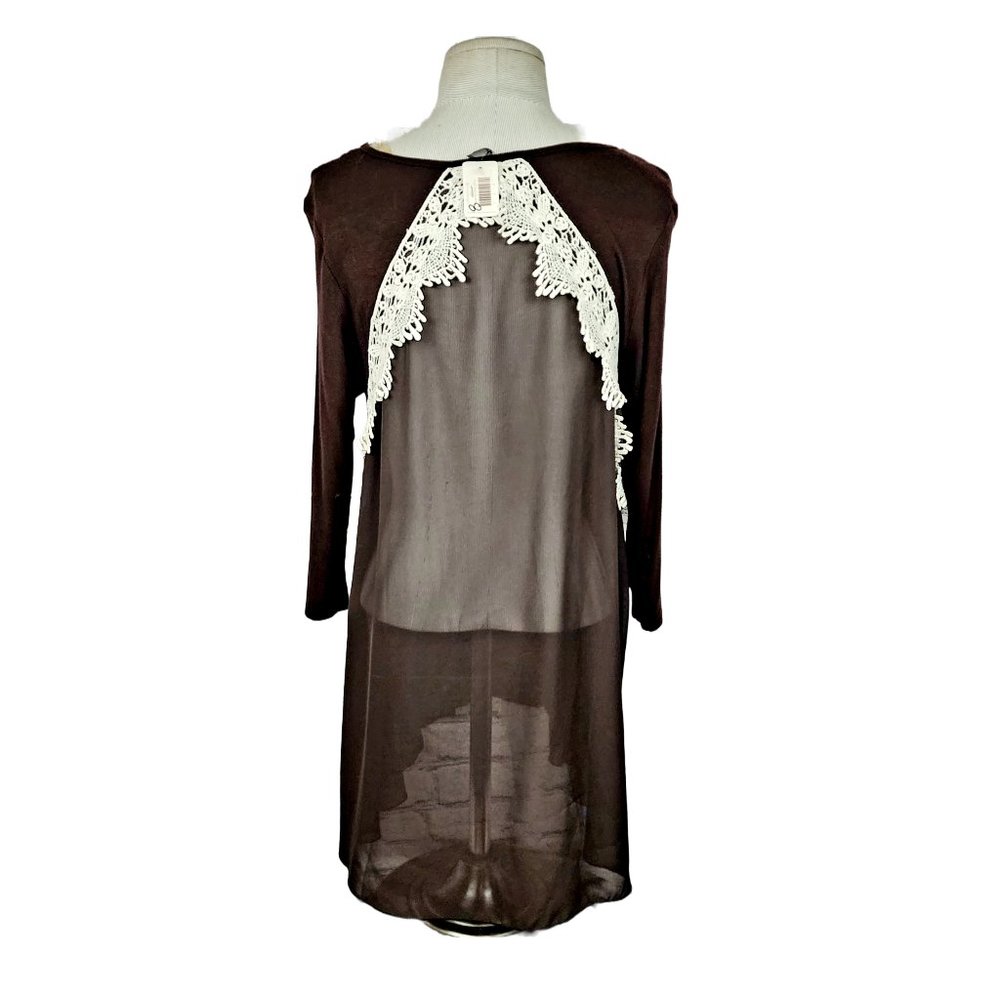 NEW Brown Long Sleeve with Lace Accents and Sheer Back
